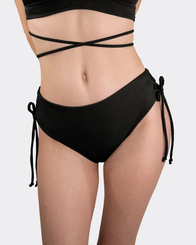mylily-perioden-bikini-hose-crinkle-mit-gekreuzter-schn-rung-in-schwarz image 1