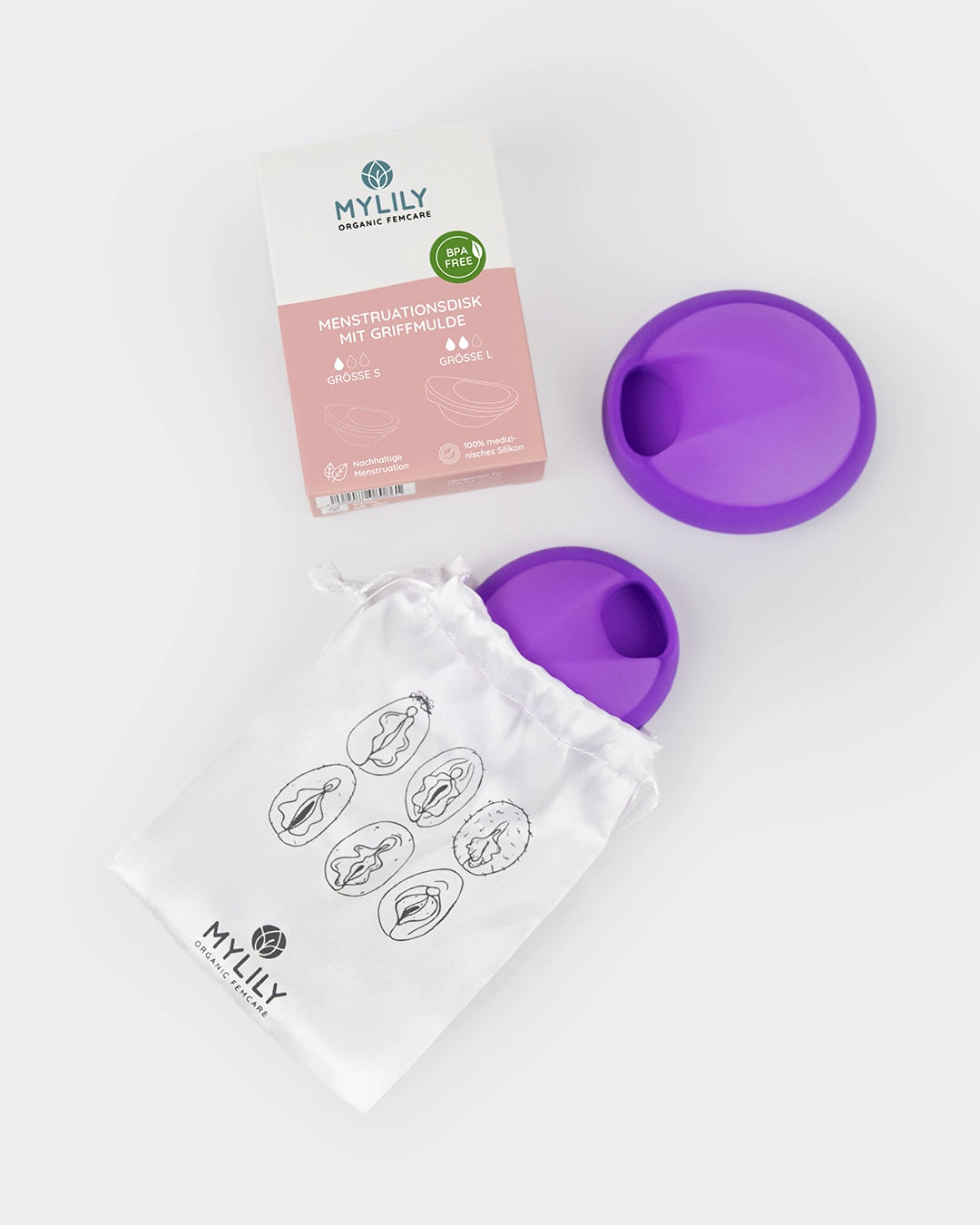 mylily-menstruationsscheibe-mit-mulde-2er-set-gr-e-s-l-inkl-aufbewahrungsbeutel image 1