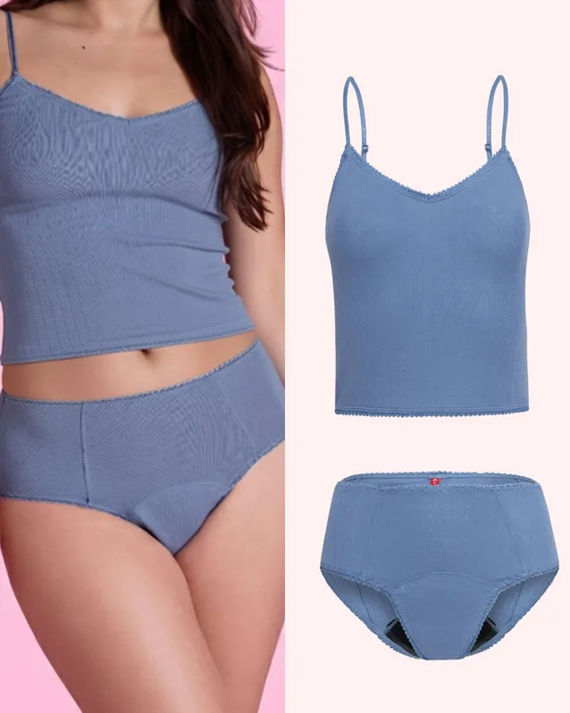 the-female-company-set-pointelle-cropped-top-high-waist-period-panty-extra-stron image 1
