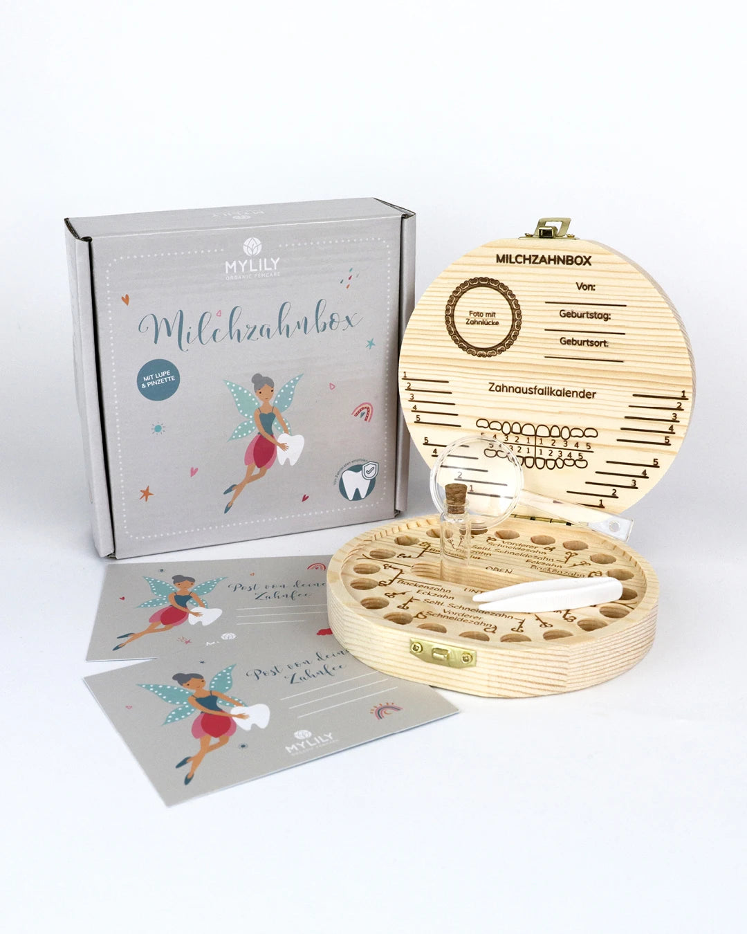 mylily-milchzahnbox-fee-aus-kiefernholz-zahnbox-mit-eingravierter-bersicht image 1
