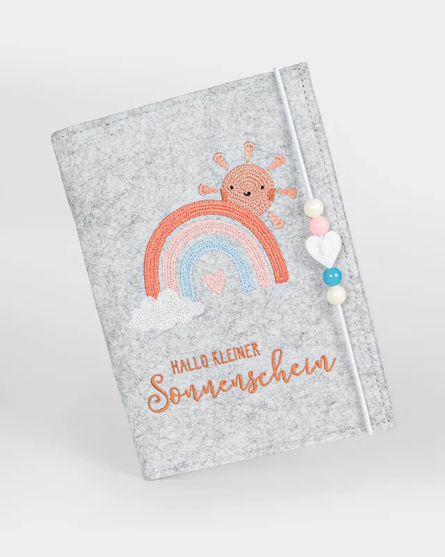 mylily-mutterpassh-lle-hallo-kleiner-sonnenschein-aus-filz-grau-mit-regenbogen image 1