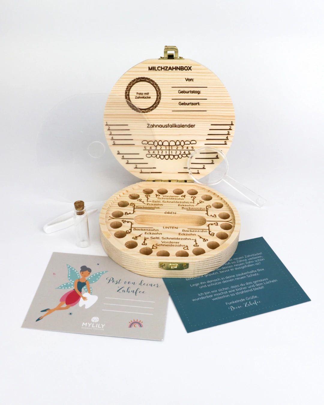 mylily-milchzahnbox-fee-aus-kiefernholz-zahnbox-mit-eingravierter-bersicht image 2