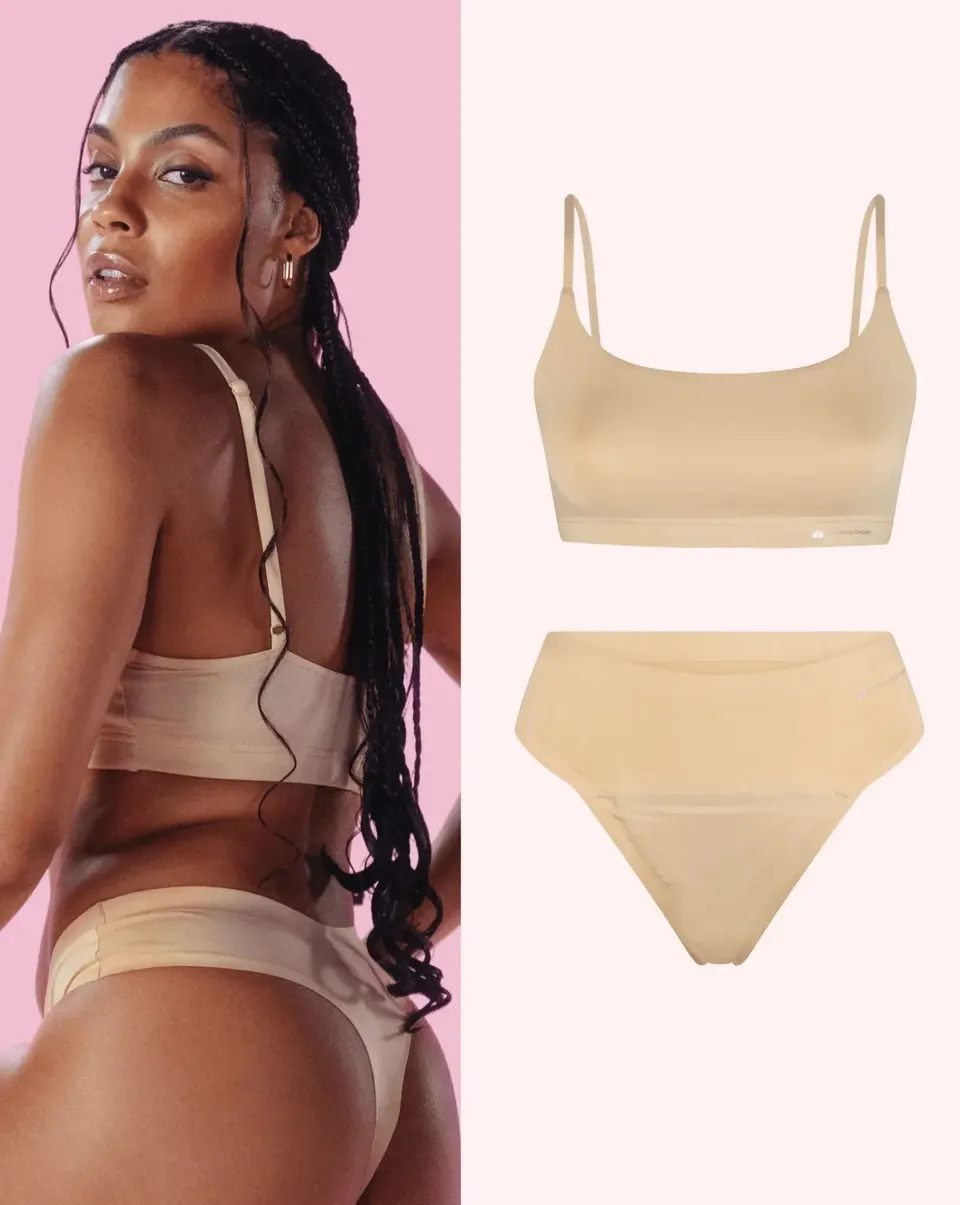 the-female-company-seamless-period-panty-set-seamless-thong-bralette image 1